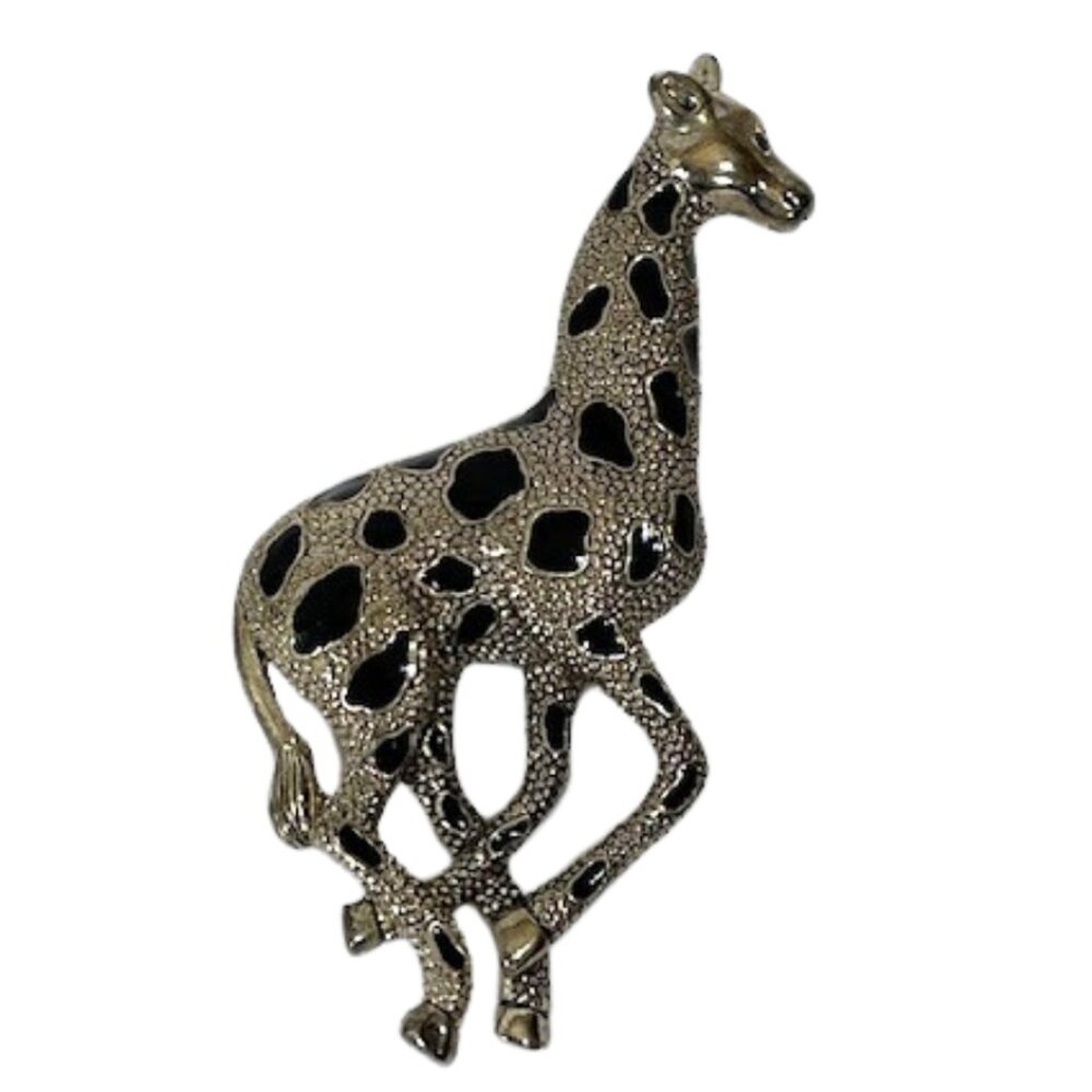 Silver and black giraffe brooch/pin.